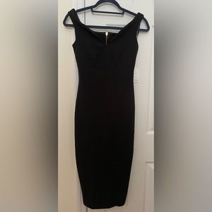 NEW Women Black Dress Elegant Evening Sexy Back Zip Gold Accent Midi Lady Formal